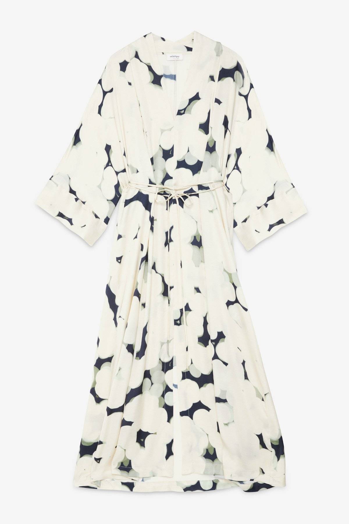 Robe Maxi Ottod'Ame Imprimé Abstrait Soie | Crème, Marine & Sauge