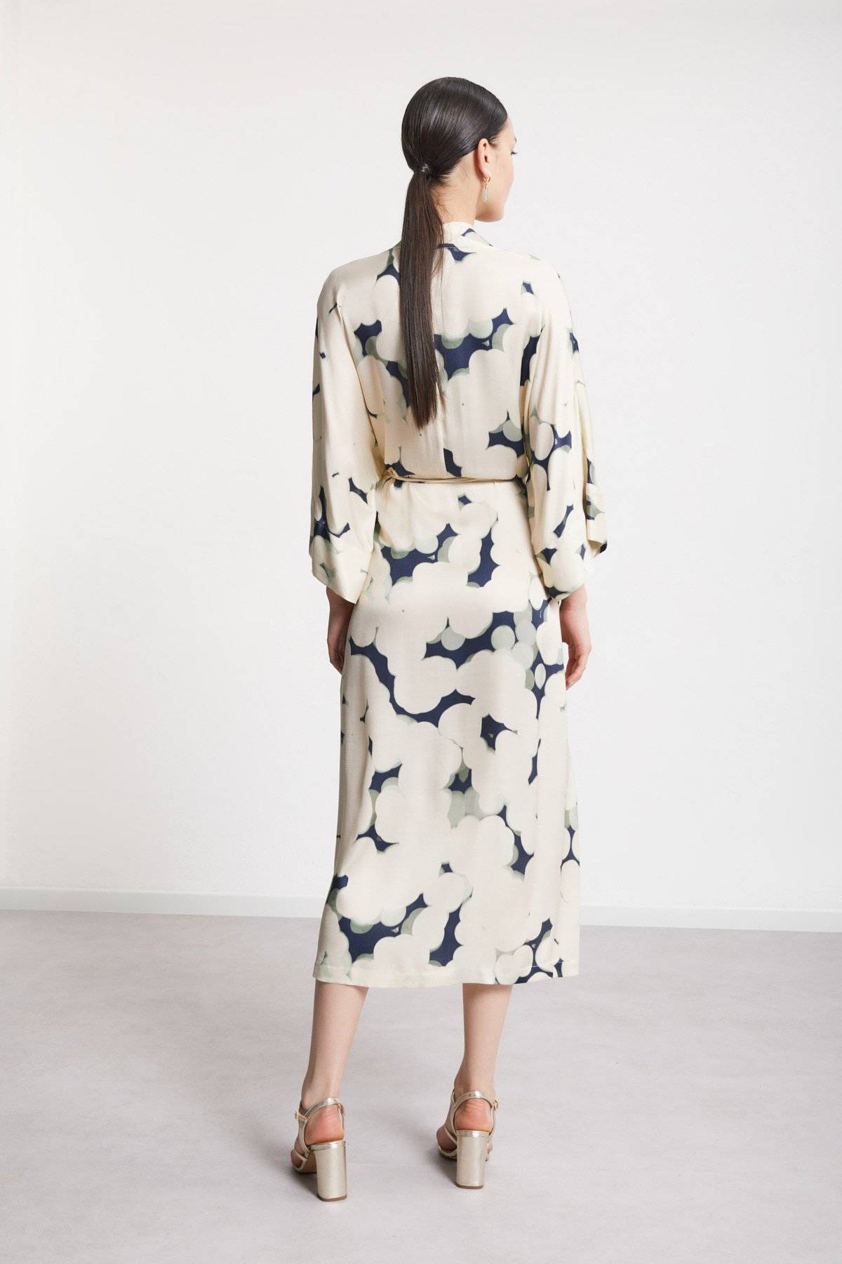 Robe Maxi Ottod'Ame Imprimé Abstrait Soie | Crème, Marine & Sauge