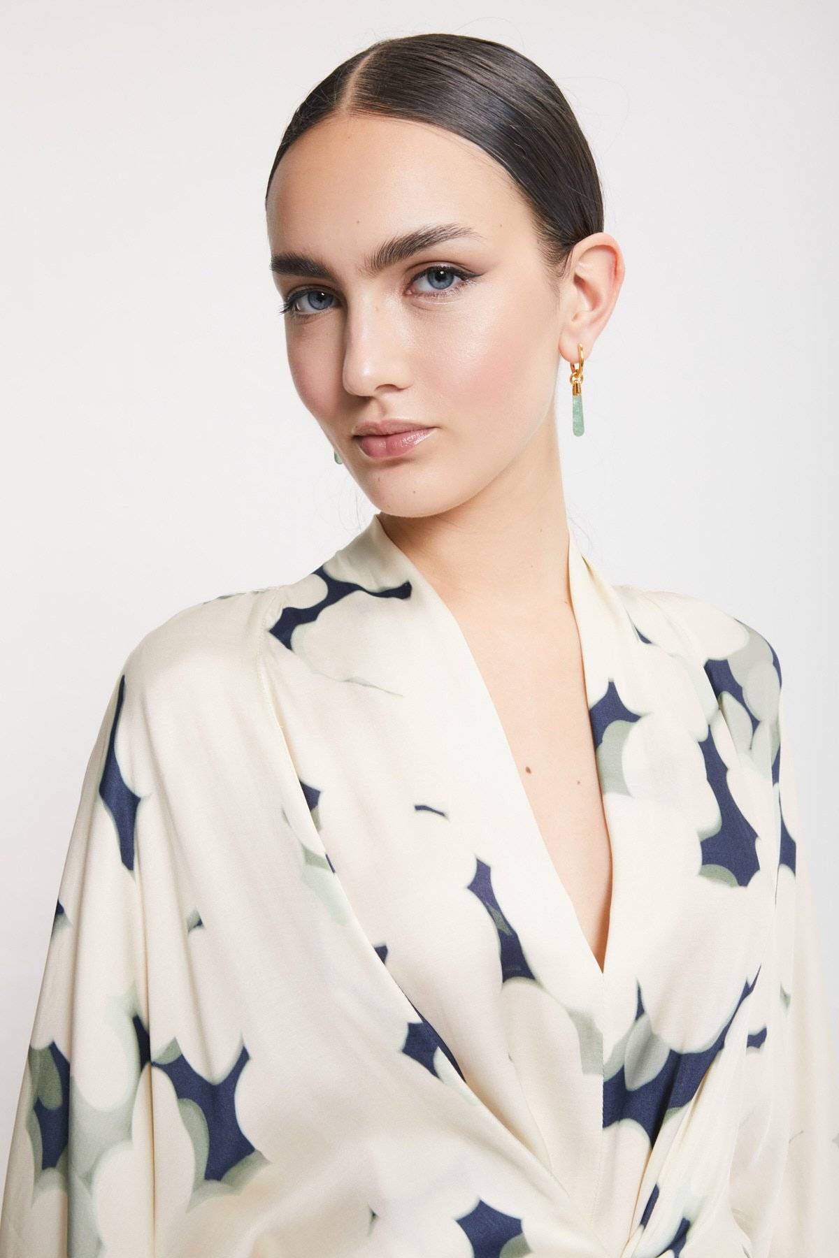 Robe Maxi Ottod'Ame Imprimé Abstrait Soie | Crème, Marine & Sauge