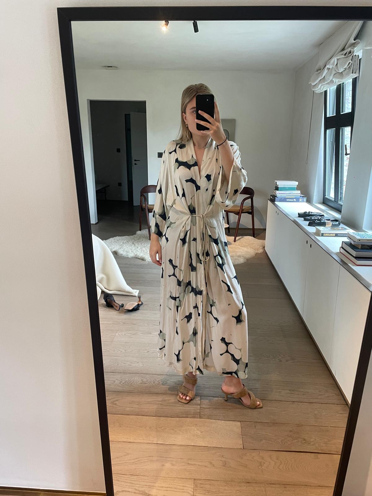 Ottod'Ame Abstract Print Silk Maxi Dress | Cream, Navy & Sage