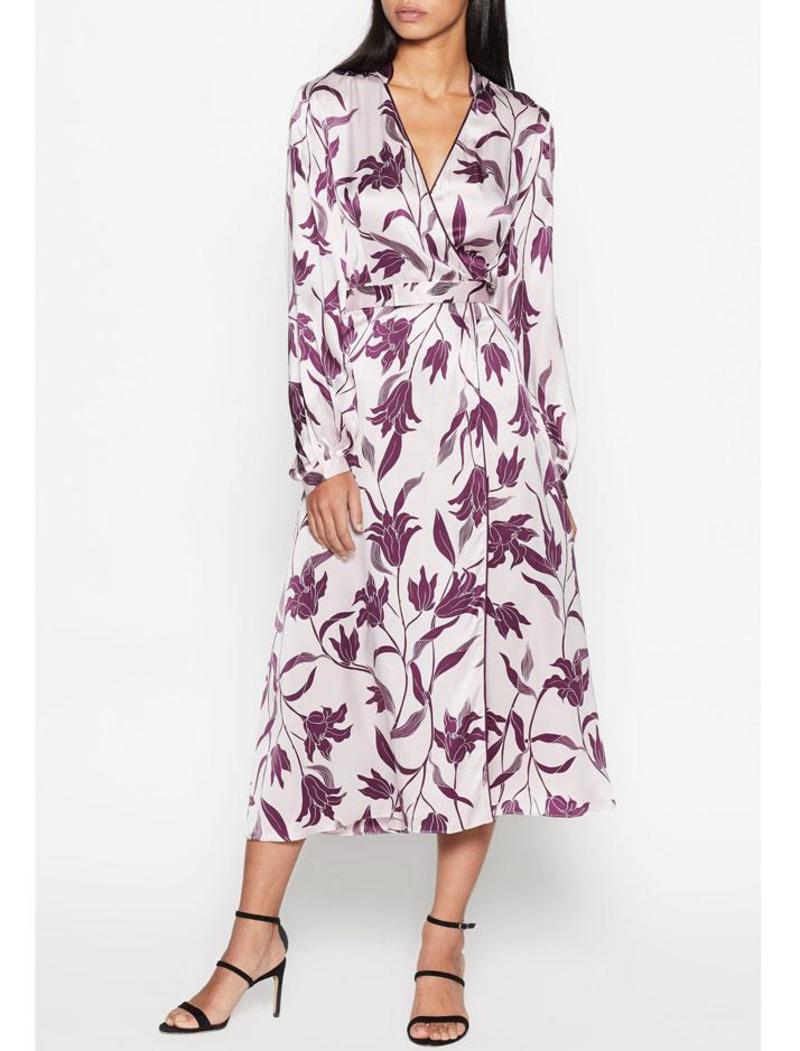 Robe Portefeuille Midi en Soie Equipment | Imprimé Fleuri Blush & Prune