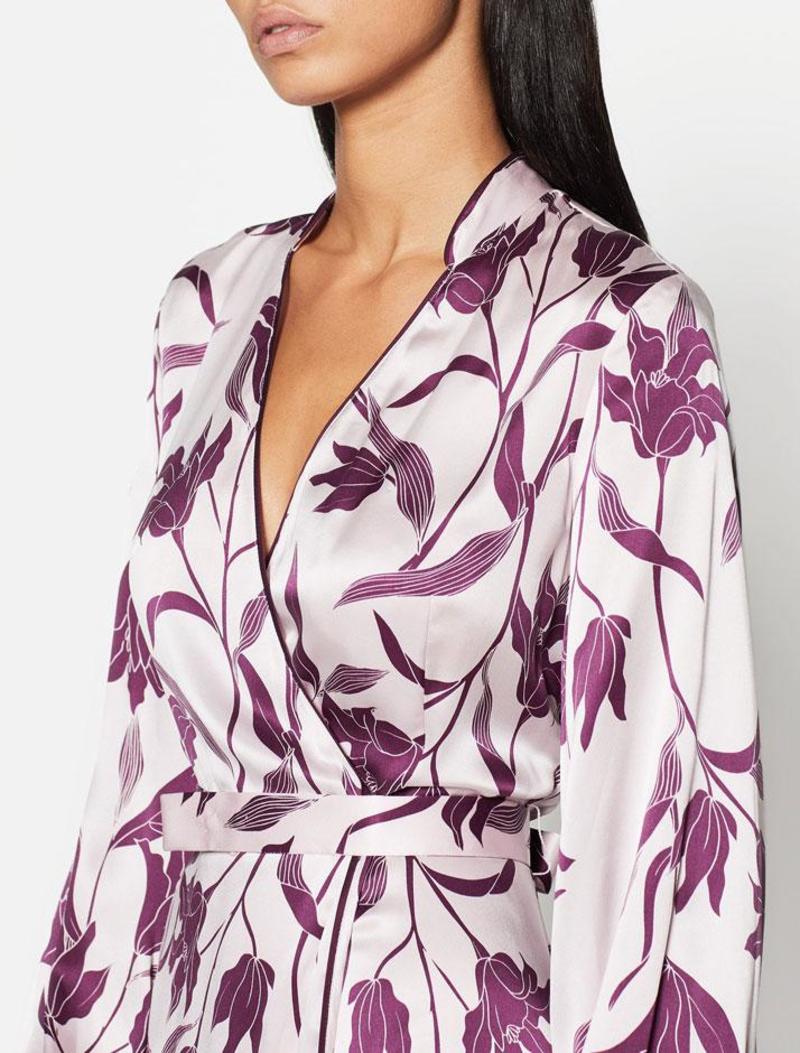 Robe Portefeuille Midi en Soie Equipment | Imprimé Fleuri Blush & Prune