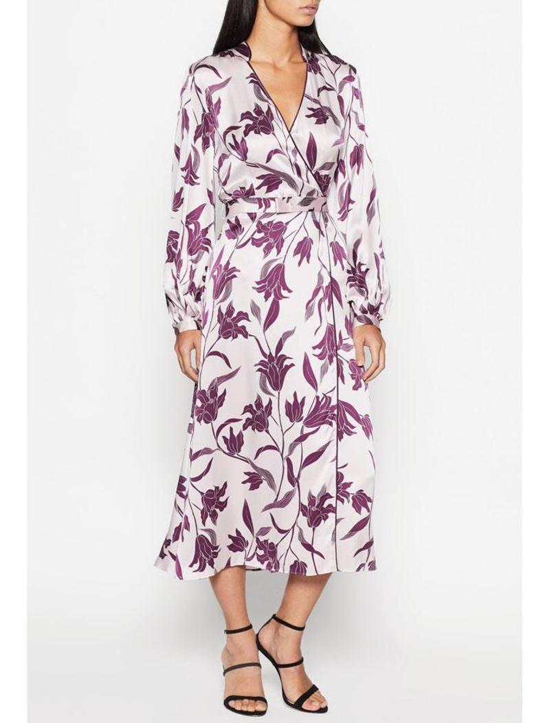 Robe Portefeuille Midi en Soie Equipment | Imprimé Fleuri Blush & Prune