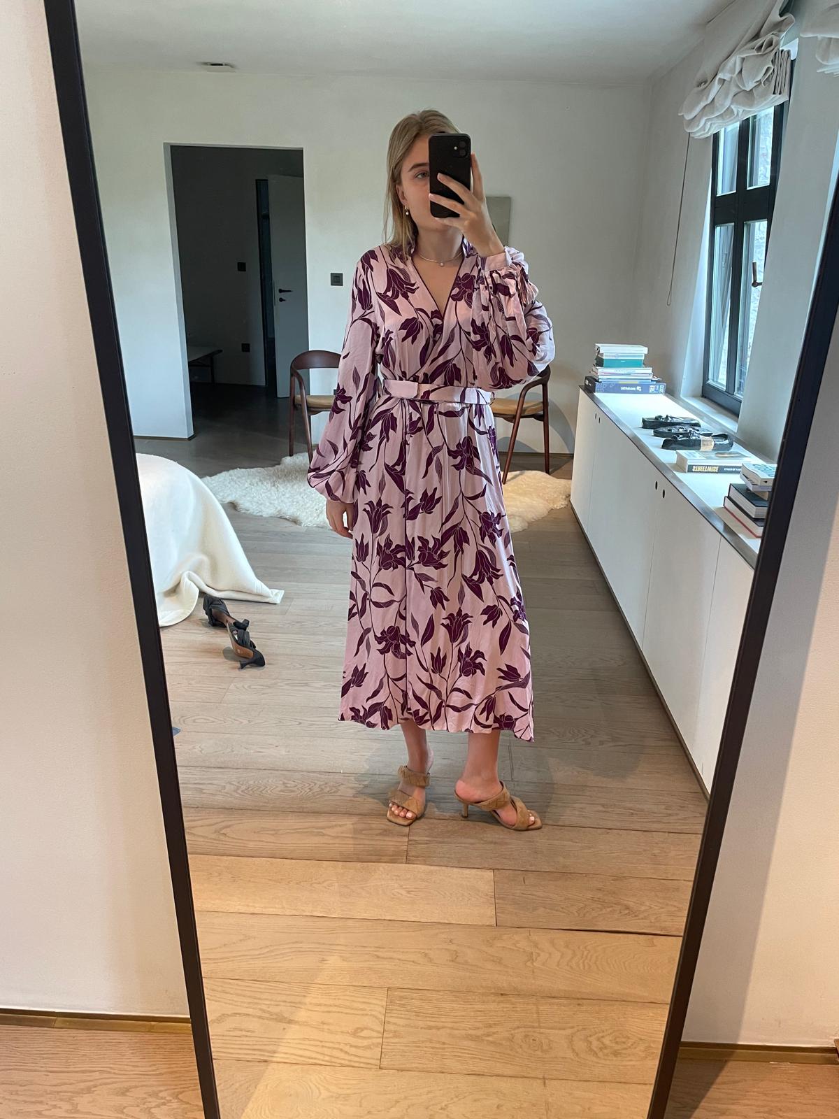 Equipment Silk Floral Wrap Midi Dress | Blush & Plum Print