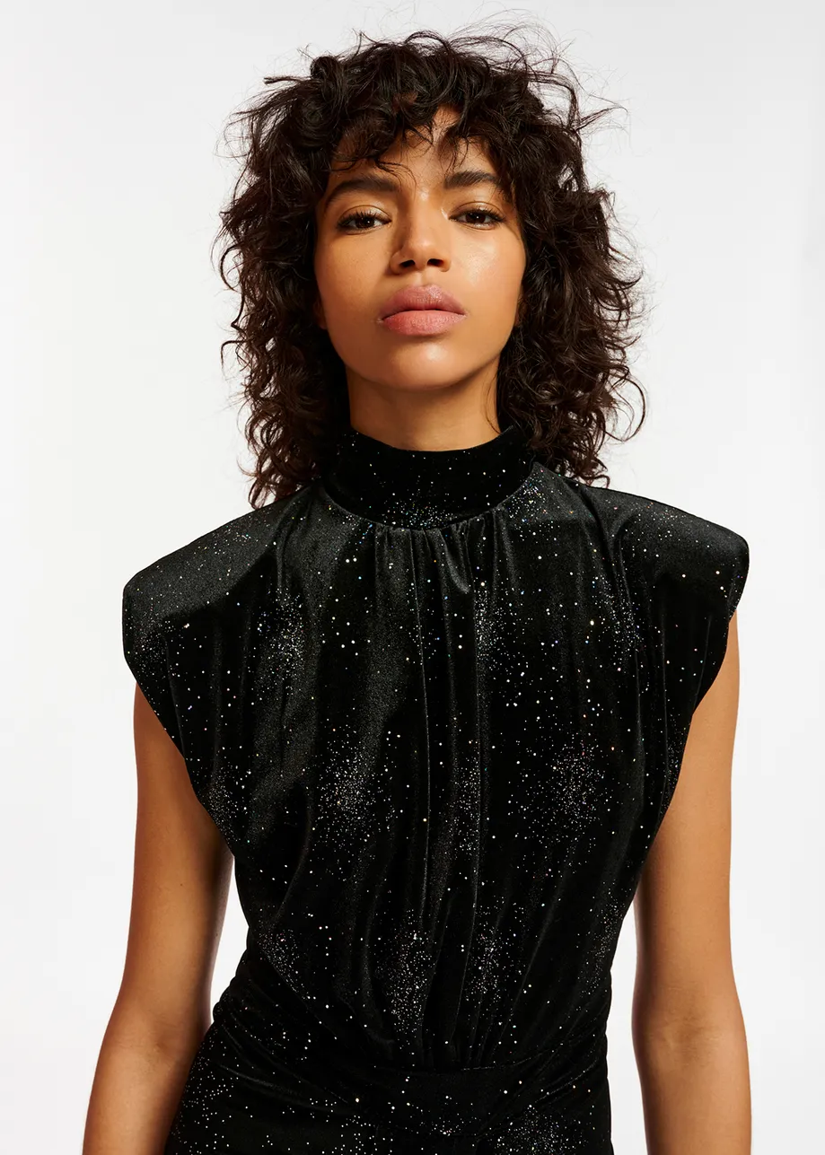 Essentiel Robe midi en velours stretch noir