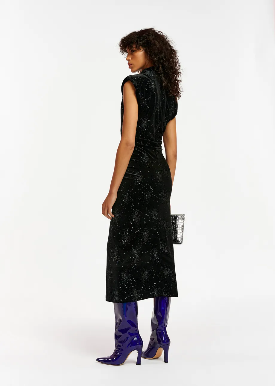 Essentiel Robe midi en velours stretch noir