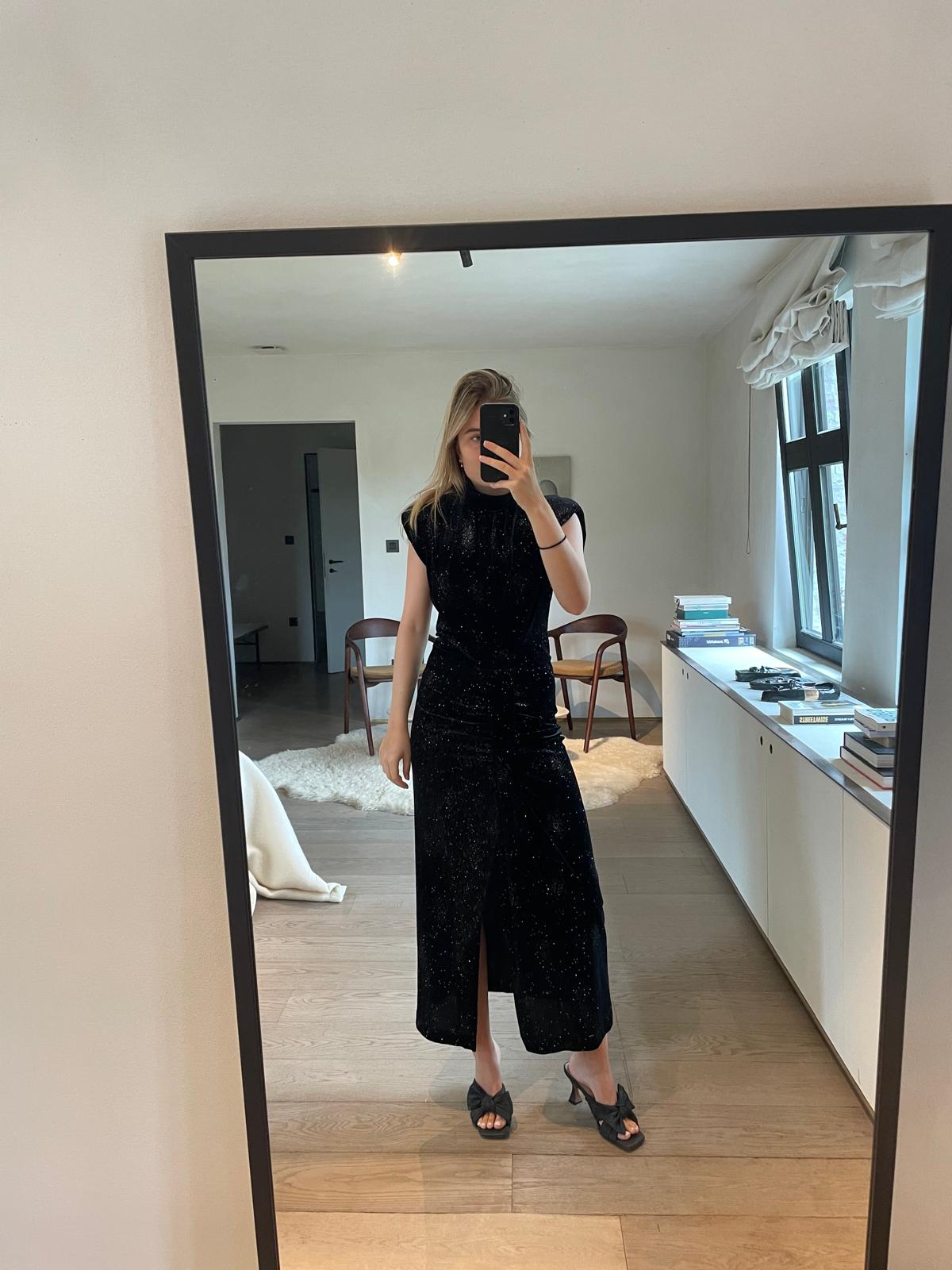 Essentiel Black stretch-velvet midi-length dress