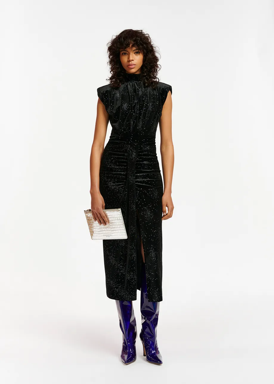 Essentiel Robe midi en velours stretch noir