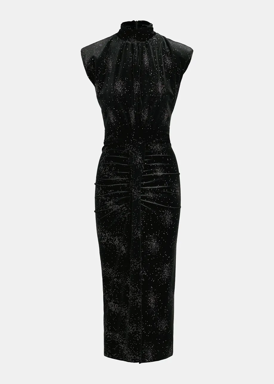 Essentiel Robe midi en velours stretch noir