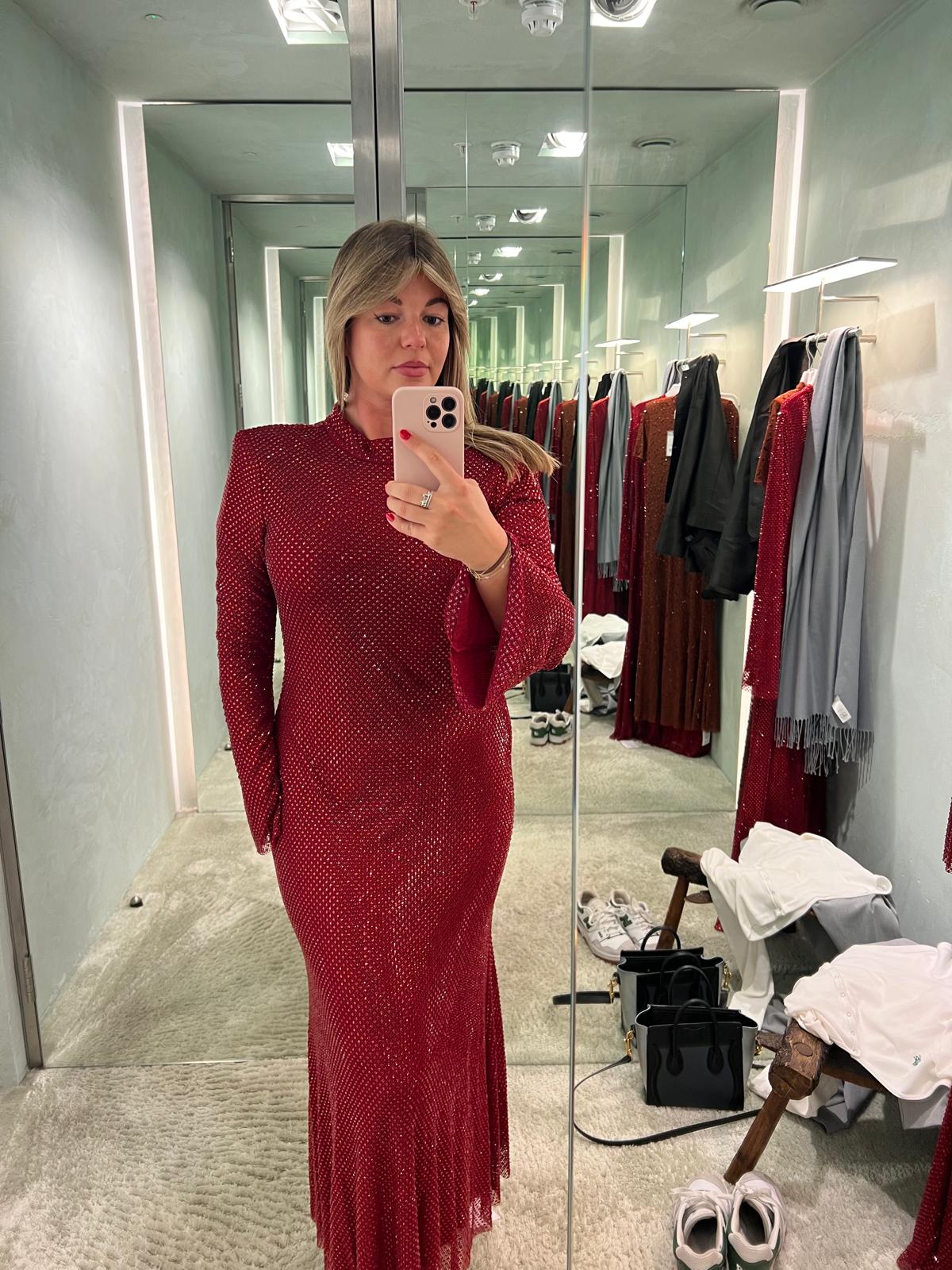Self-Portrait Embellished fishnet midi dress