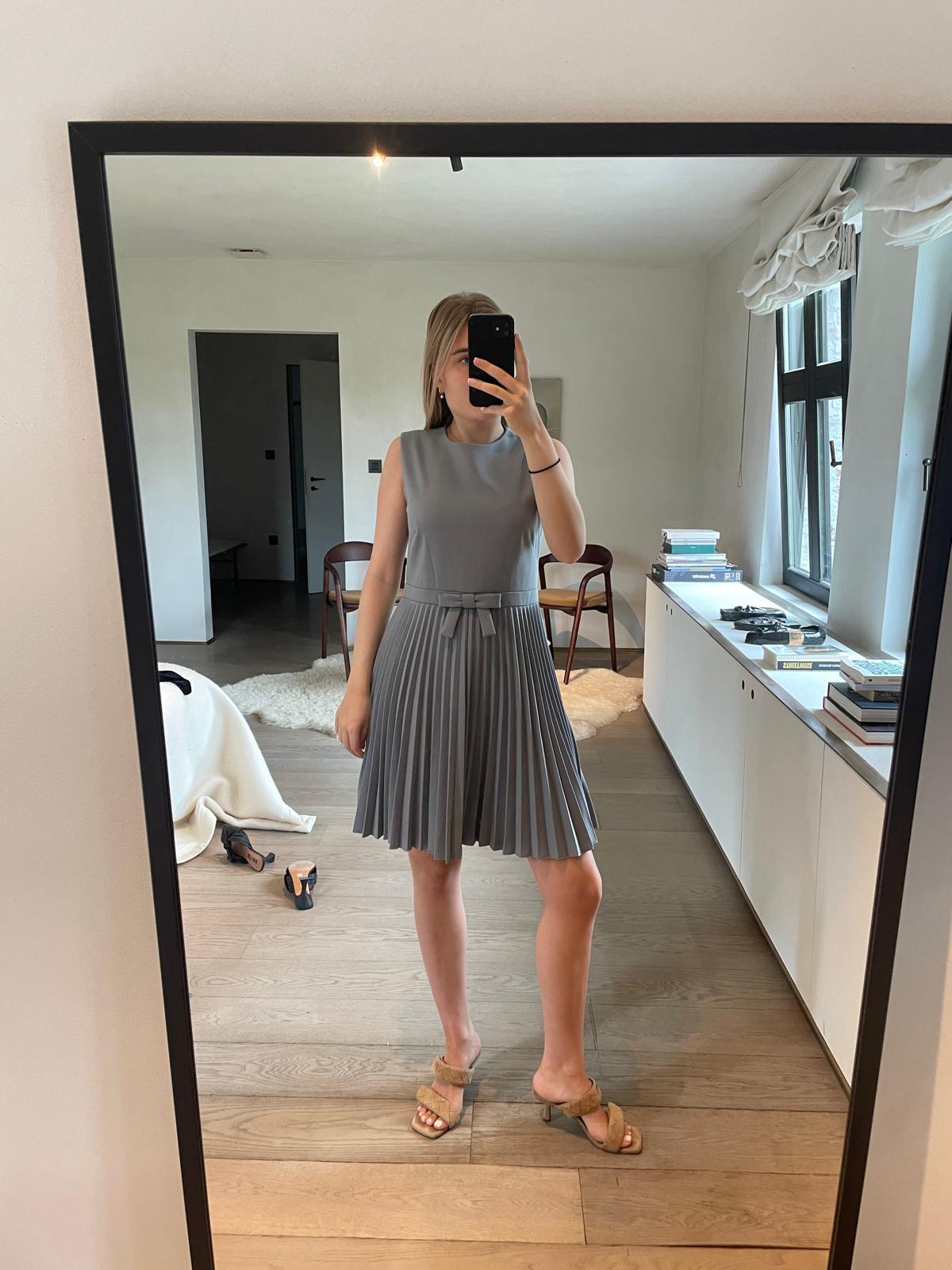 RED Valentino Grey Pleated Bow-Waist Mini Dress