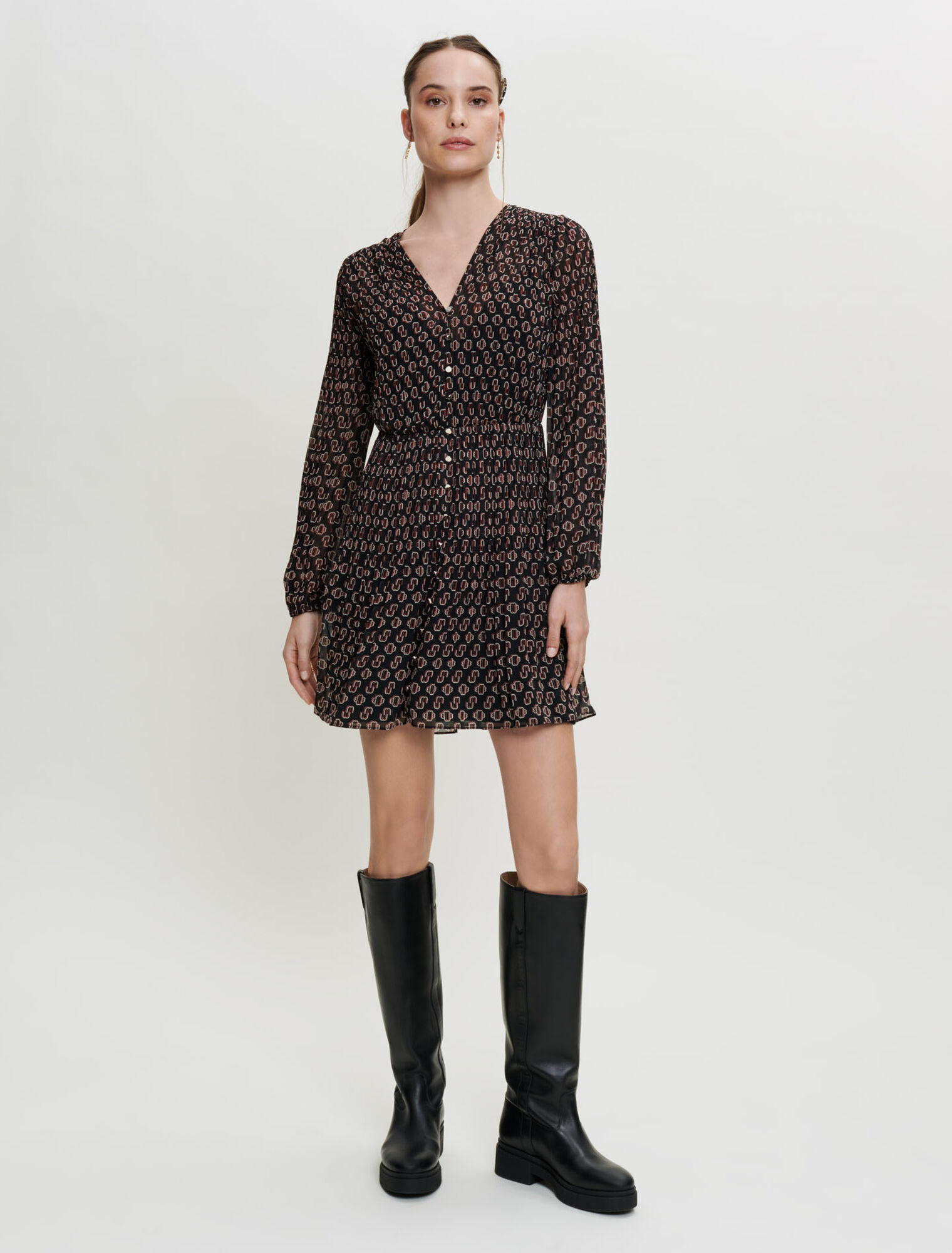 Maje all-over pleat dress with buttons
