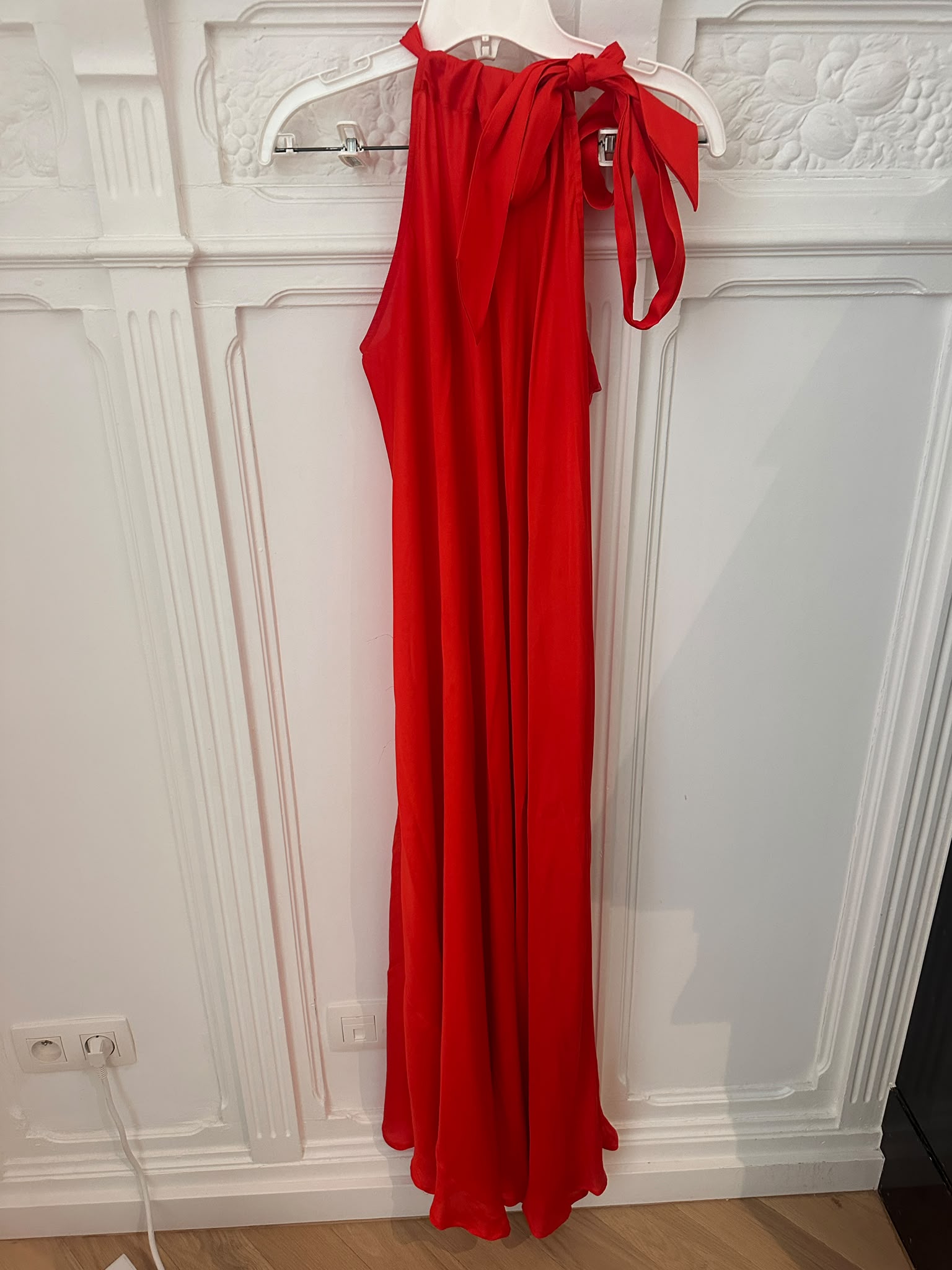 Red halterneck maxi-dress