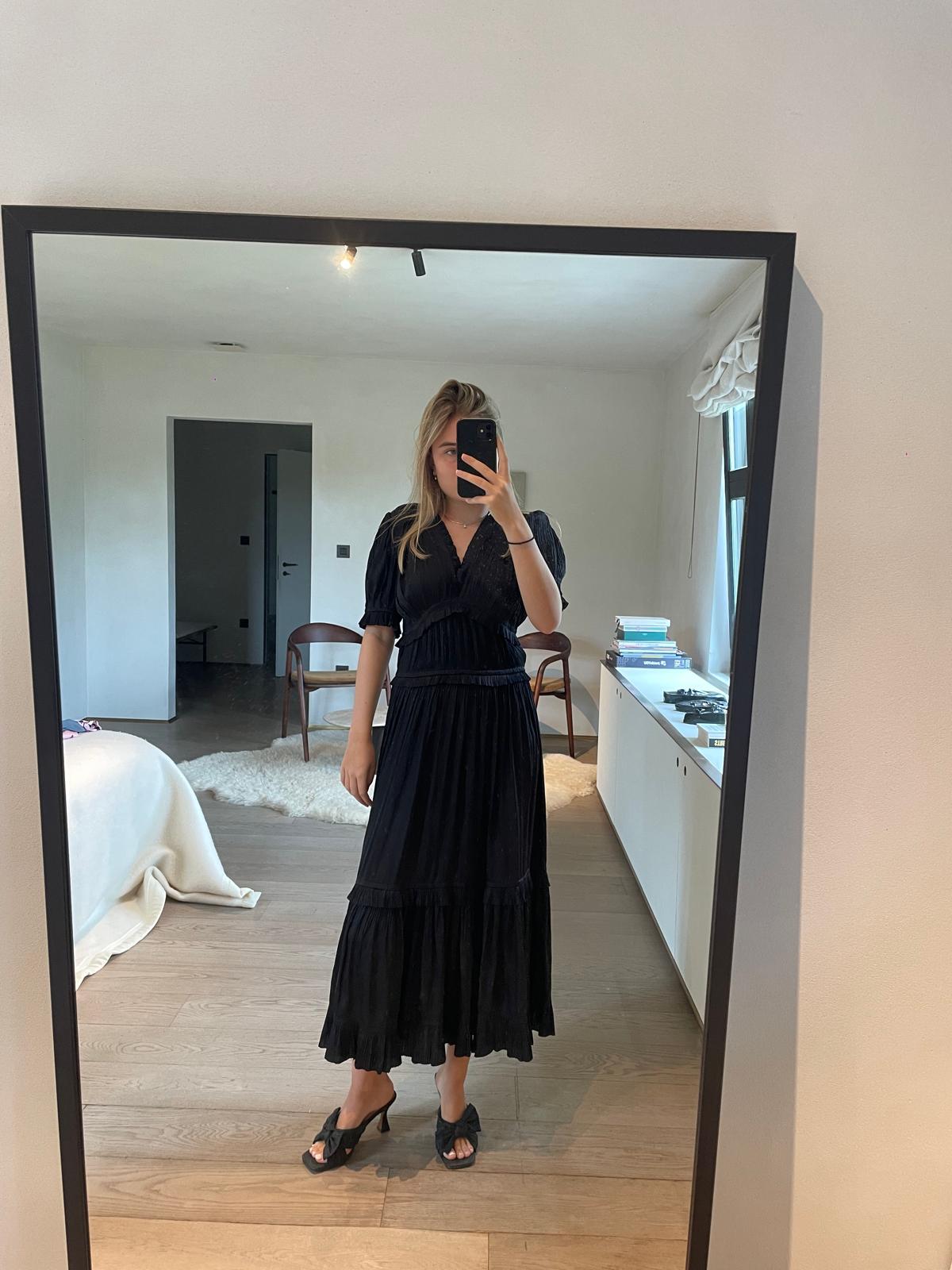 Ralph Lauren Black Plissé Tiered Maxi Dress
