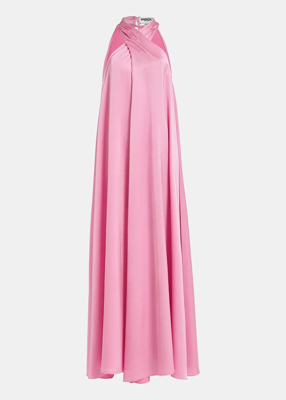 Essentiel Robe longueur maxi col halter rose clair