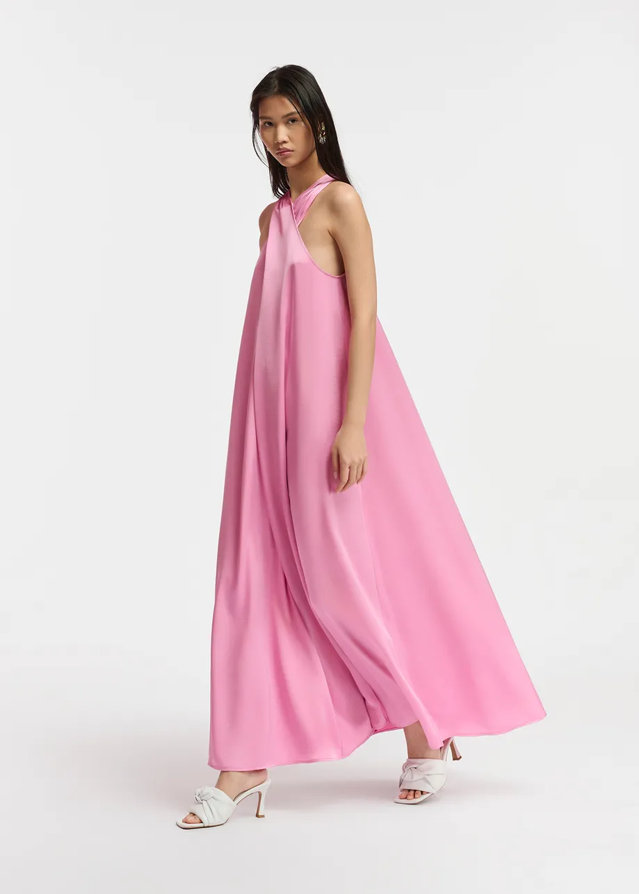 Essentiel Robe longueur maxi col halter rose clair