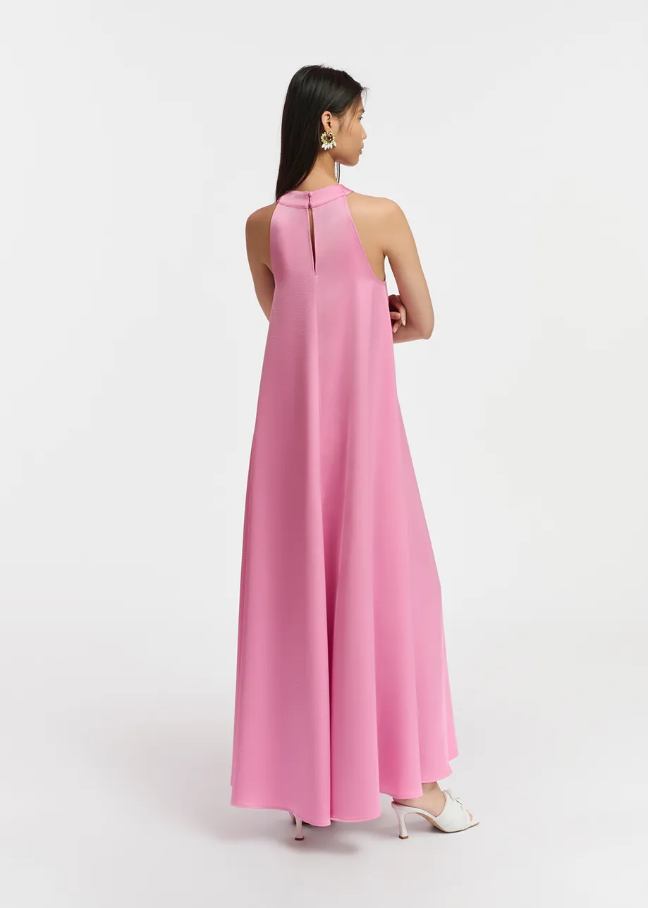 Essentiel Robe longueur maxi col halter rose clair