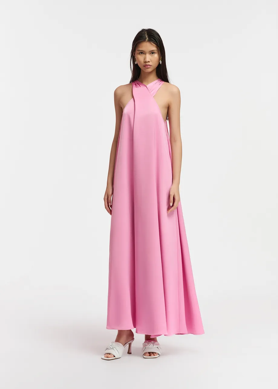 Essentiel Robe longueur maxi col halter rose clair