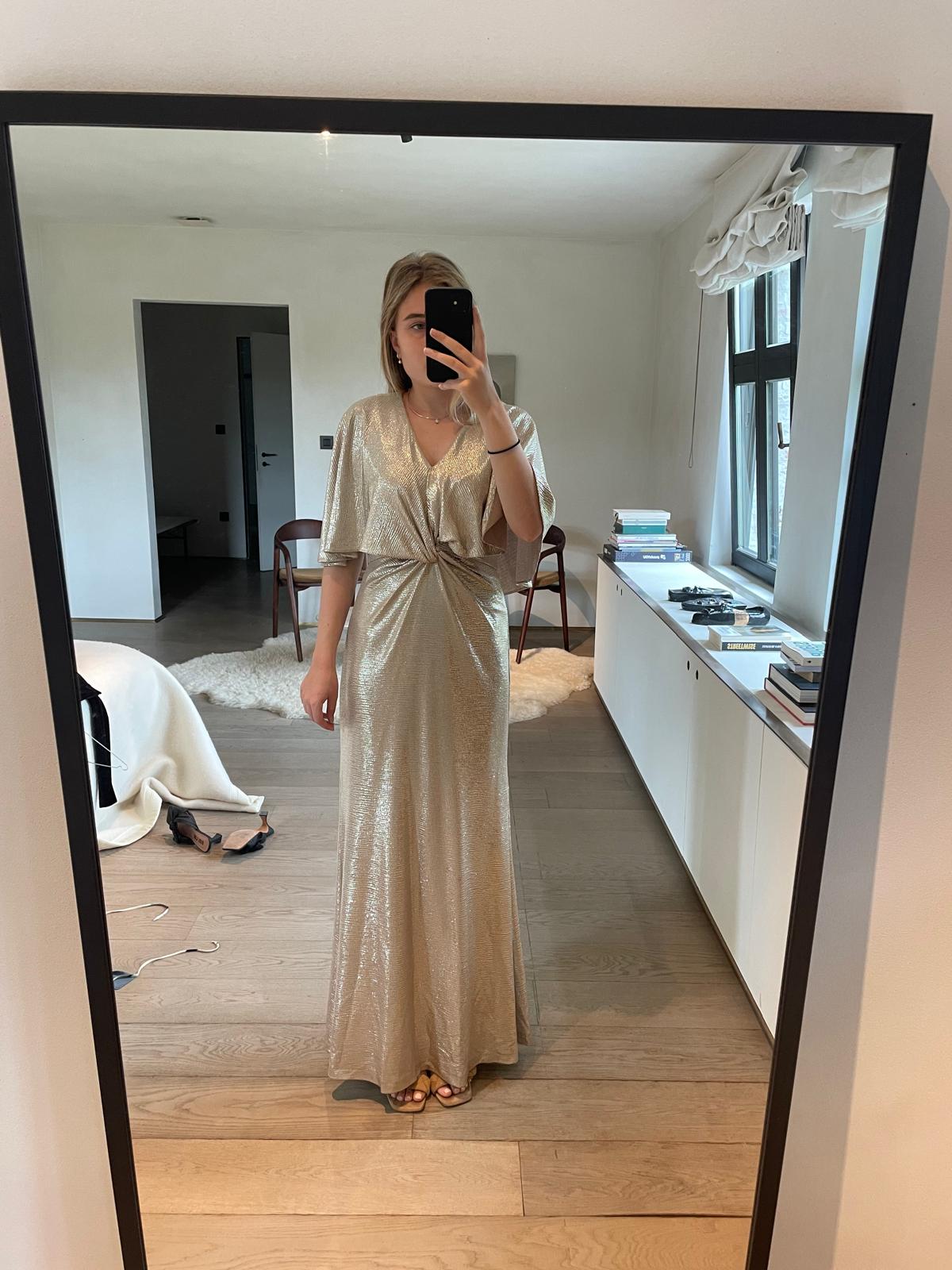 Ralph Lauren Metallic Gold Knot-Front Maxi Gown