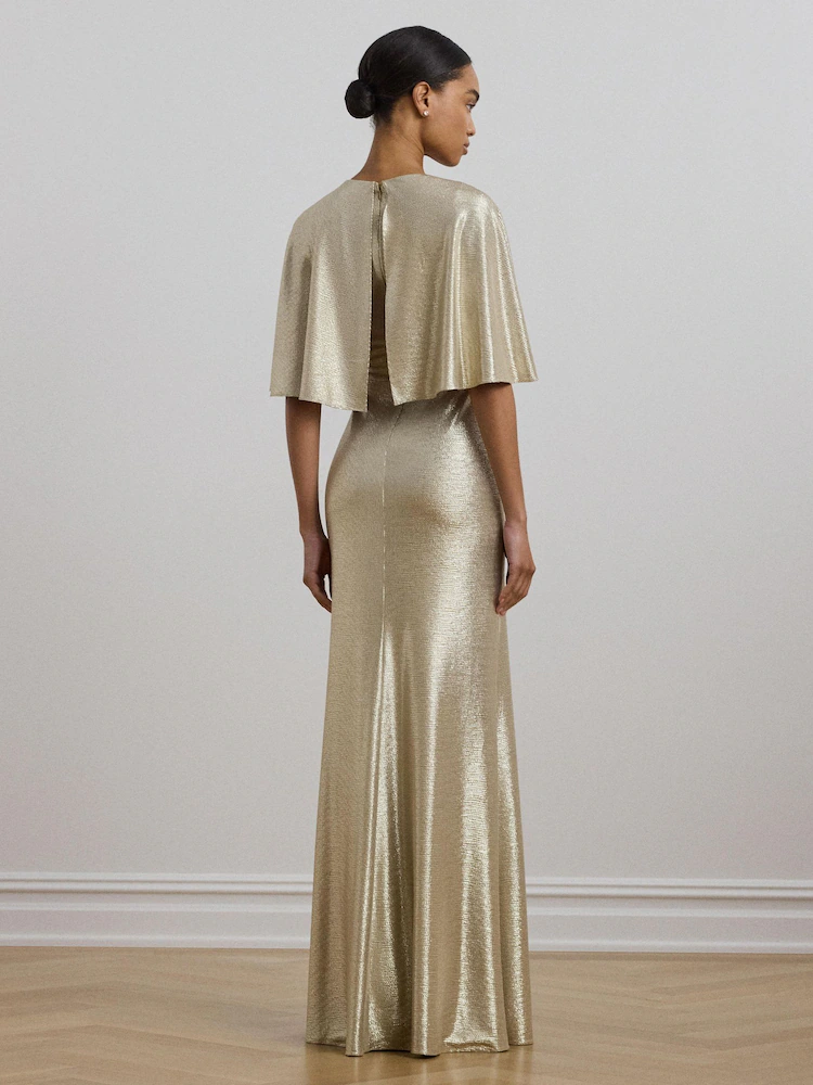 Ralph Lauren Metallic Gold Knot-Front Maxi Gown