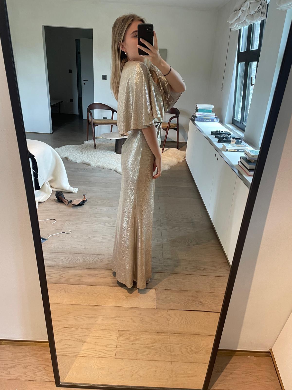 Ralph Lauren Metallic Gold Knot-Front Maxi Gown