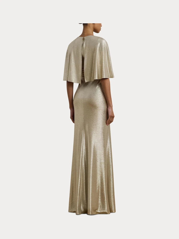 Ralph Lauren Metallic Gold Knot-Front Maxi Gown