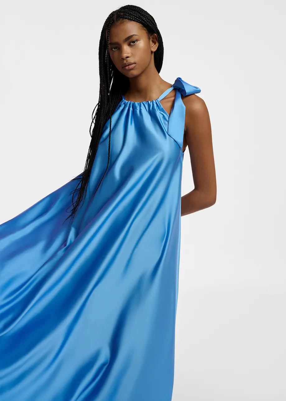 Robe maxi bleu col halter