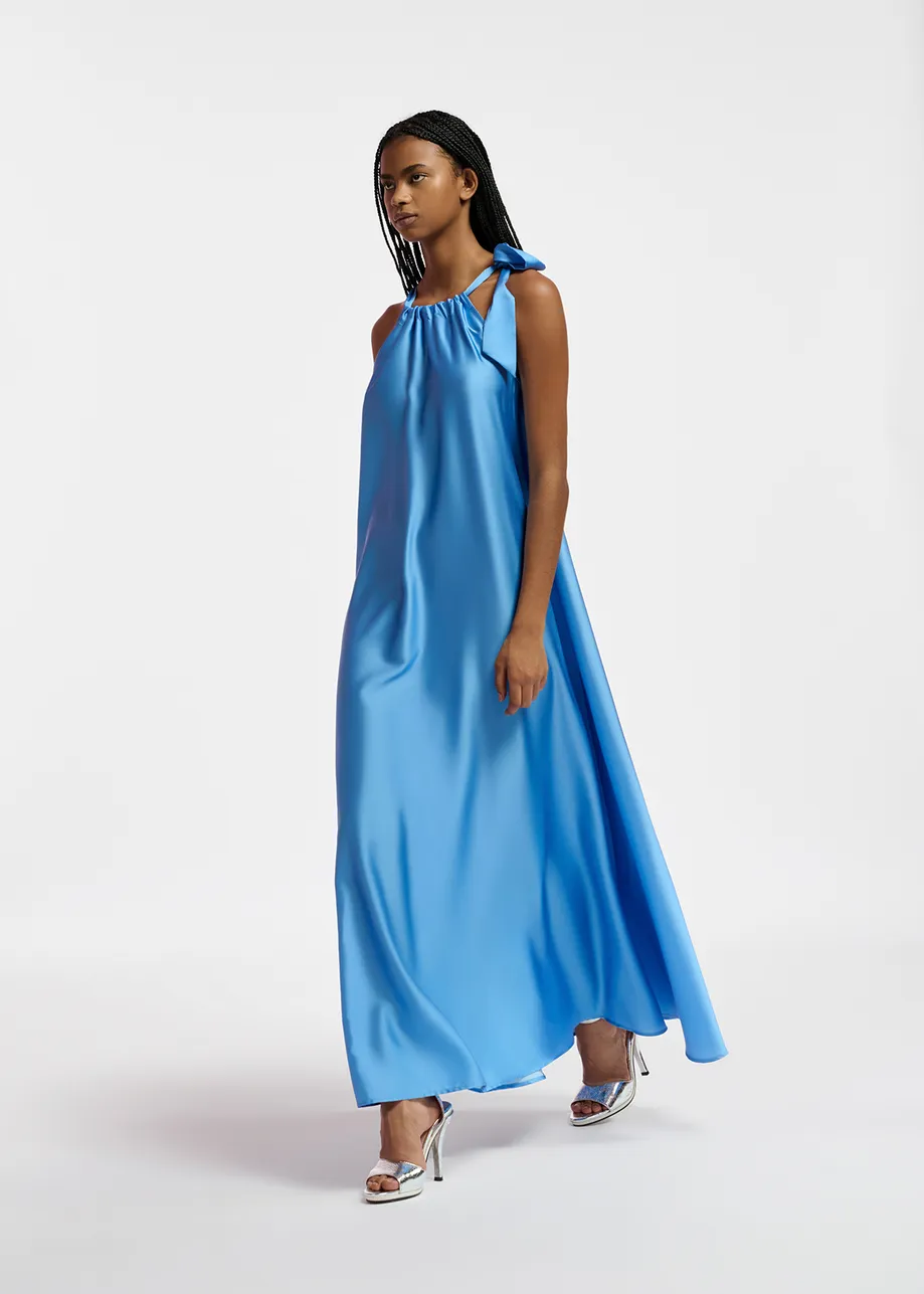 Robe maxi bleu col halter